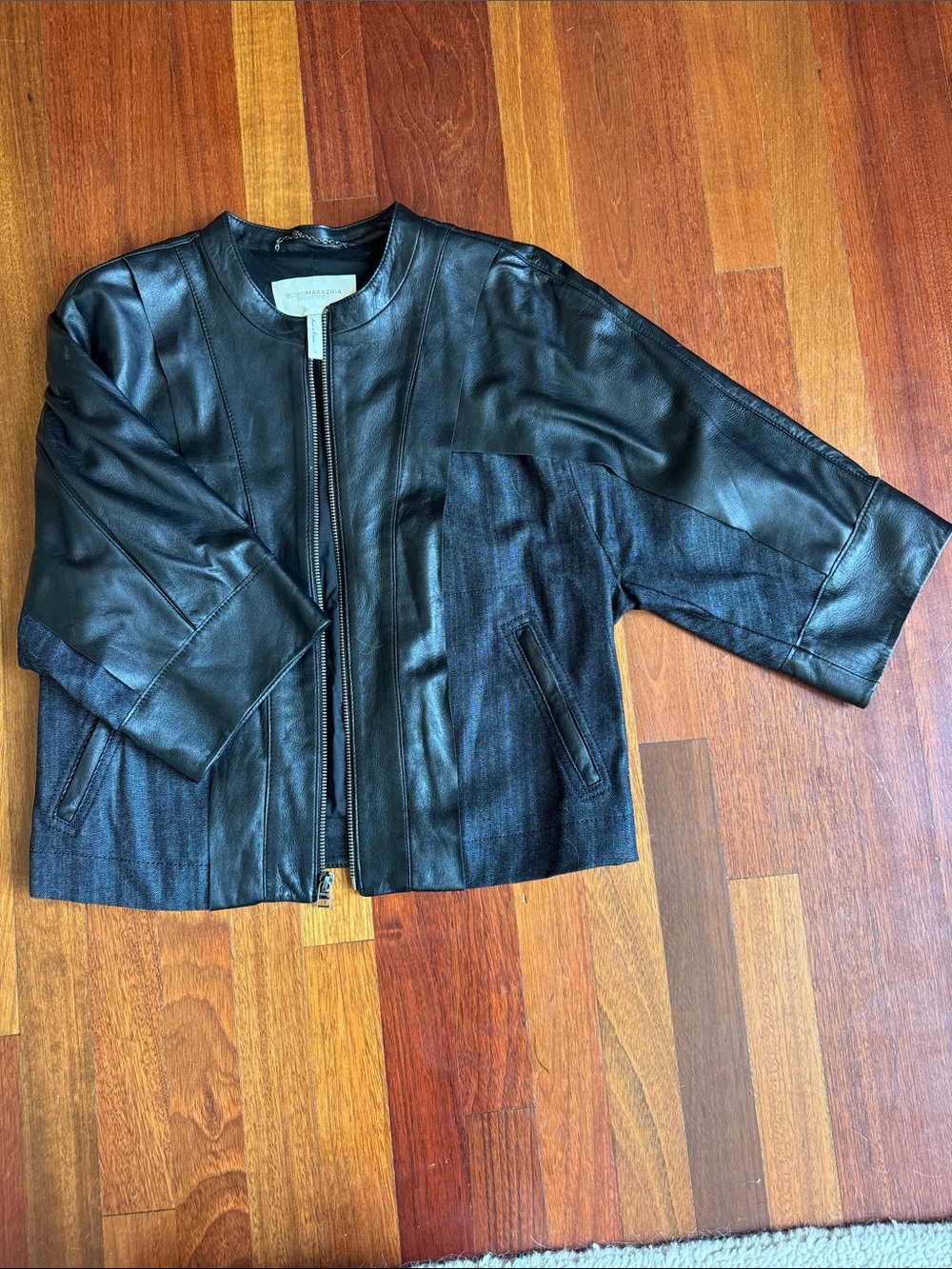 BGBG MaxAzria Runway Black Leather Panel Zip-Front Jacket